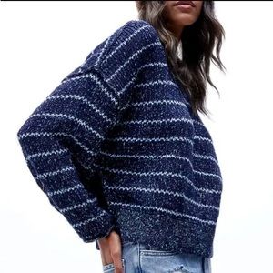 FREE PEOPLE Starlight Pullover Sweater, Blue Chunky Knit, Size Small